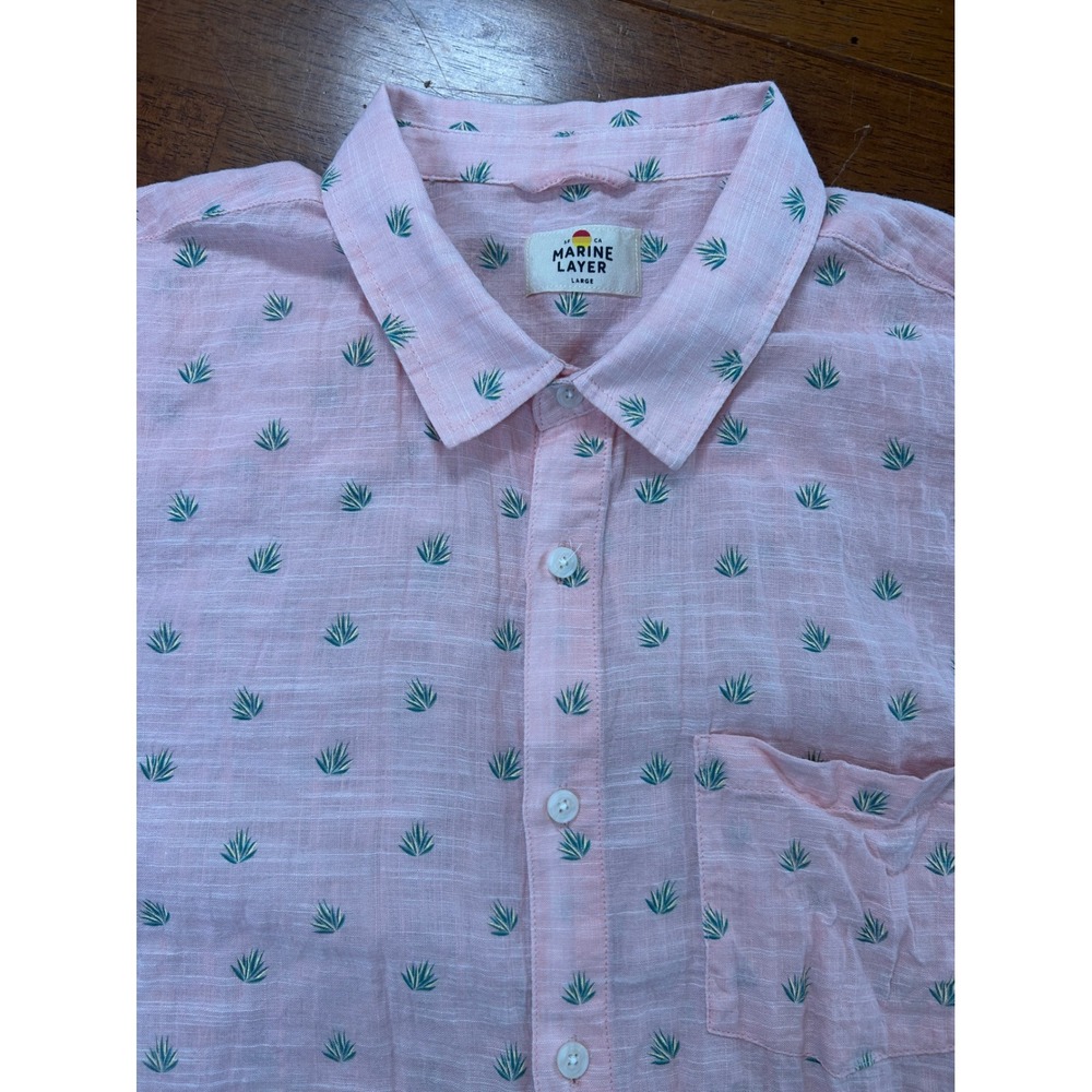 Marine Layer Button Down Shirt Mens Large Pink Agave Print Short Sleeve
